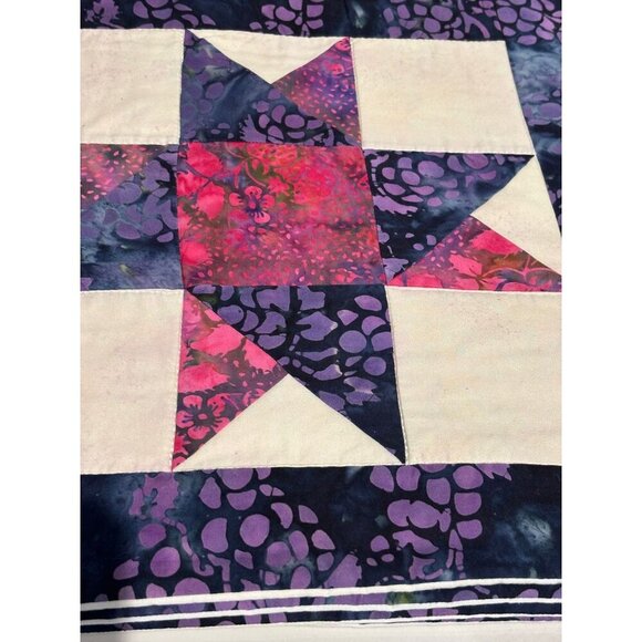 Handmade Quilted Table Placemats Set of 4 Star Patchwork Batik 18"x14" Purple - Picture 4 of 8